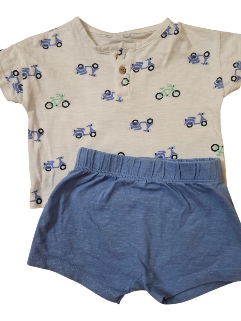 Toddler Scooter & Bike Print Tee with Blue Shorts Set